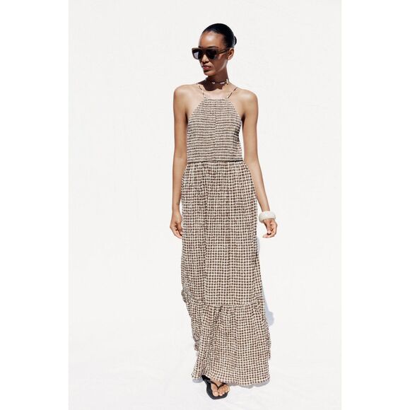 Sold Out Zara NWT Gingham Midi Dress - Size M - Picture 1 of 6